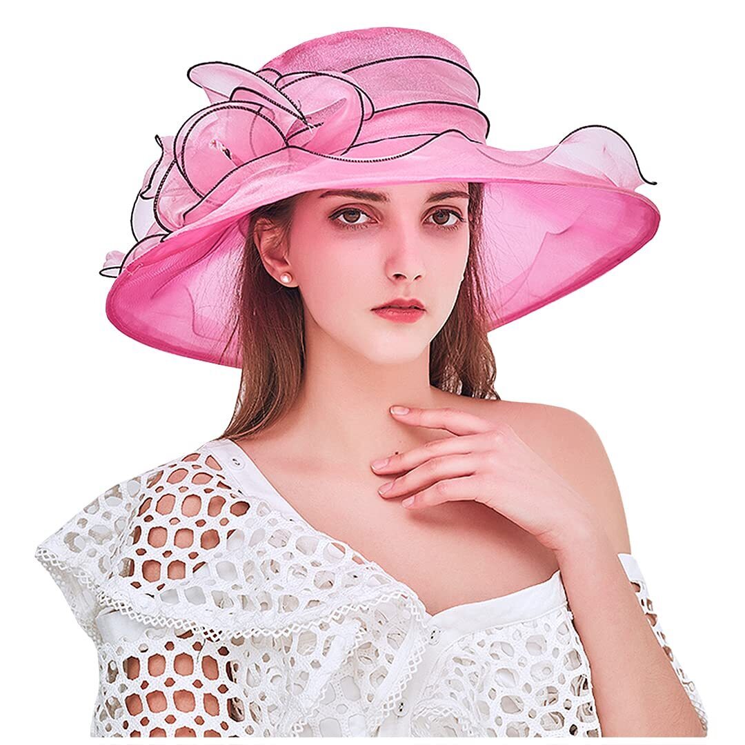 1249 Women's Church Derby Hat Wide Brim Bow Bucket Wedding Dress